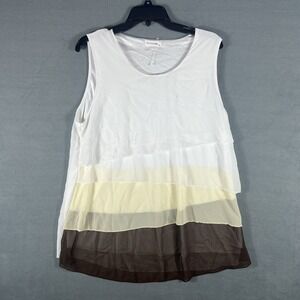 FAVOLOOK Women's 3XL Plus Size White Brown Layered Sleeveless Tank Top Blouse